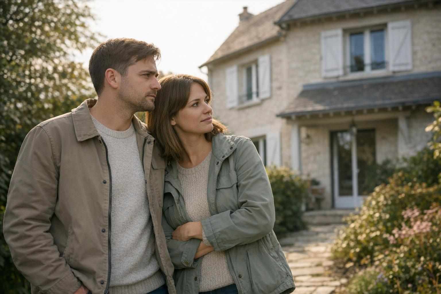 Couple de propriétaires devant leur maison